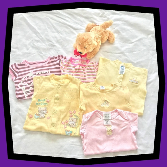 Newborn 0-3 mo Pink & Yellow Onsies-Lot of 6 - Picture 1 of 8